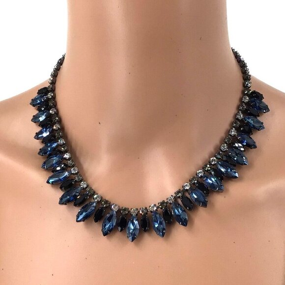 Kent and King Statement Necklace Black Gray Rhinestone Prong Set Versatile Speci - Picture 1 of 2